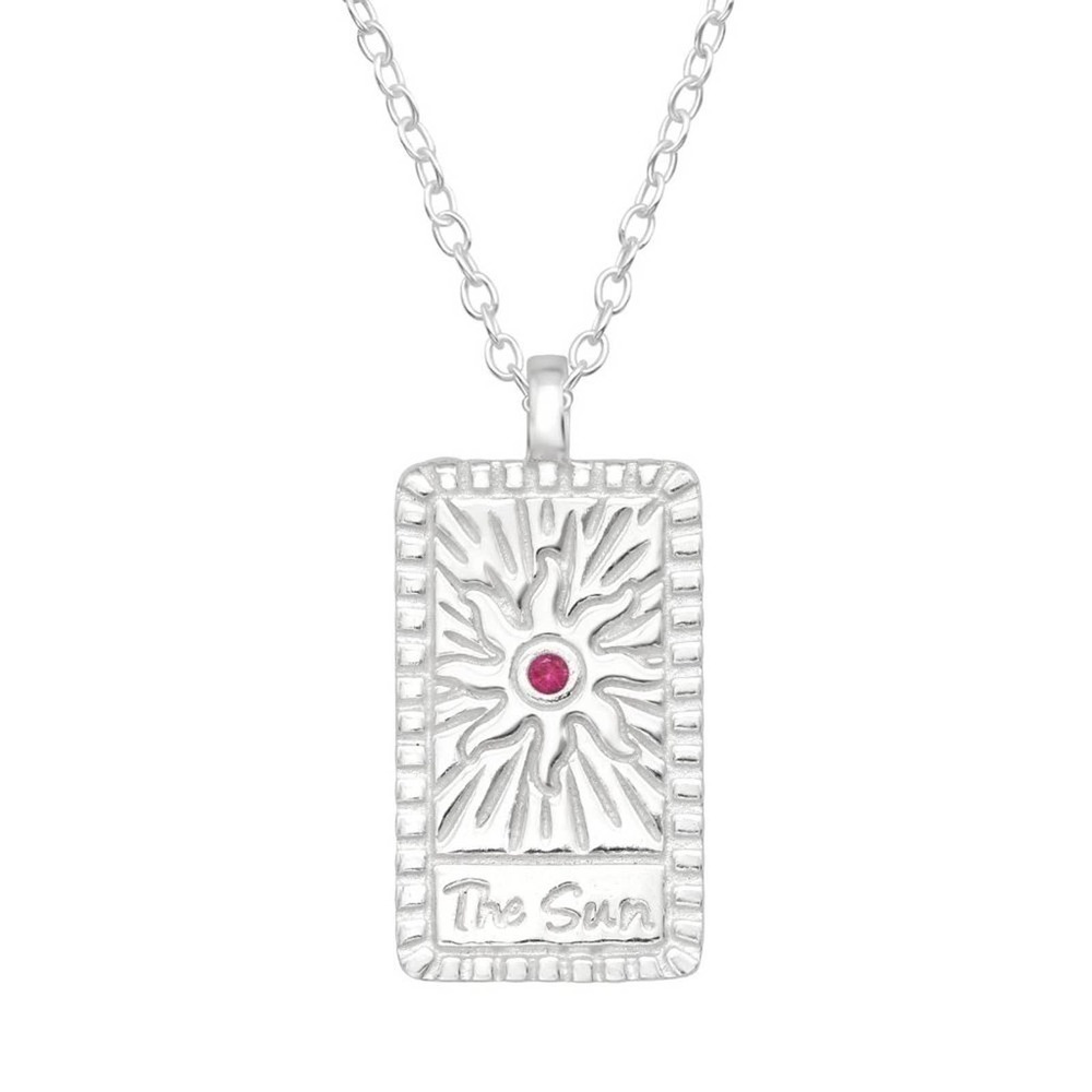925 Sterling Silver “The Sun” Amulet Necklace – Ruby Gemstone, Tarnish-F…